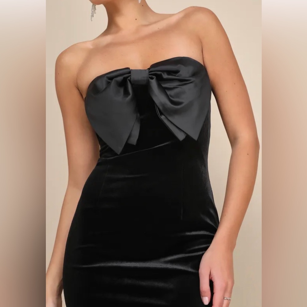 Lulu's Black Strapless Velvet Bow Prom Dress size M